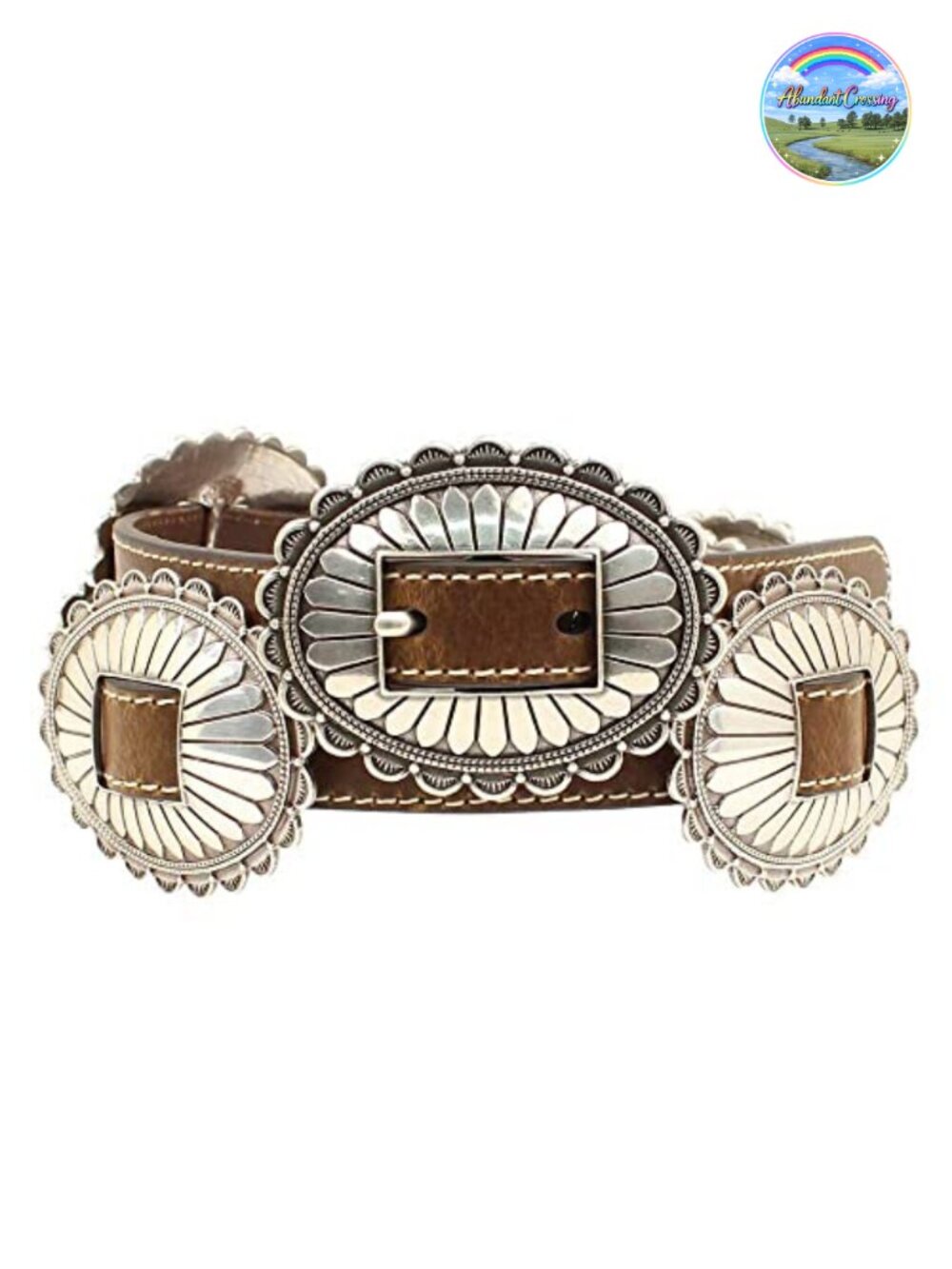 Womens Large Oval Concho Belt Brown Leather Western